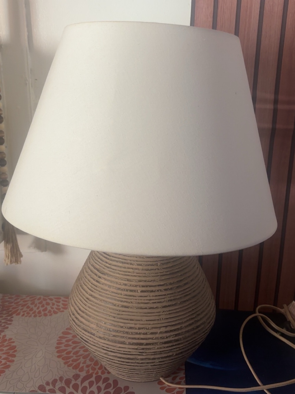 Neutral Cream Table Lamp with Textured Tan Base - Home Accents